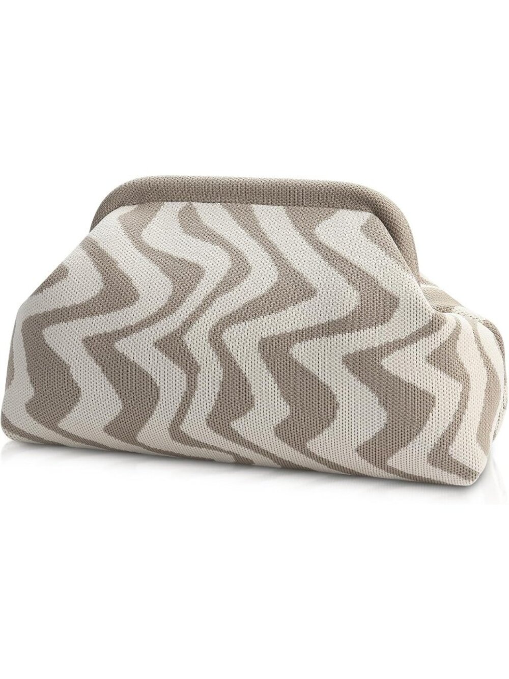 Women's Gray Beige Woven Clutch Purse Striped Dumpling Crochet Beach Handbag